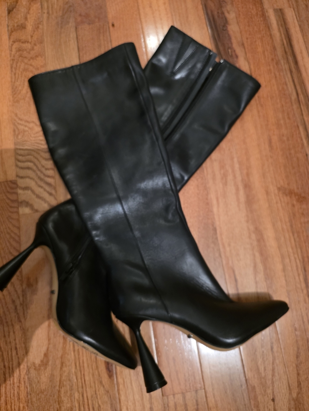 Gianni Bini Black Knee-High Leather Stiletto Boots